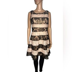 Jessica Simpson sleeveless lace black beige striped gold metallic dress size 6